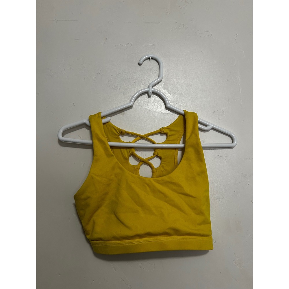 Buffbunny Collection Mustard Yellow Strappy Lattice Back Sports Bra Medium